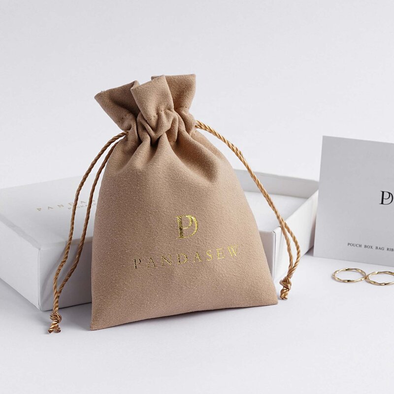 Velvet Pouch Manufacturer - Custom Logo Coffee Velvet Suede Drawstring Jewelry Pouch