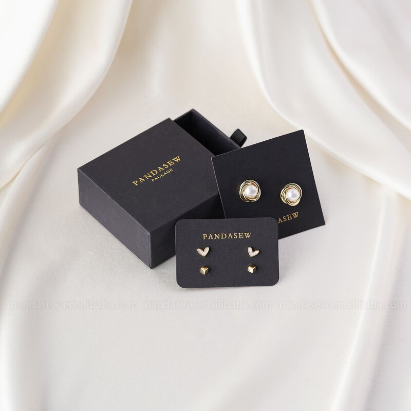 Jewelry Box Manufacturer - Custom Logo Black Cardboard Box with Jewelry Display Card