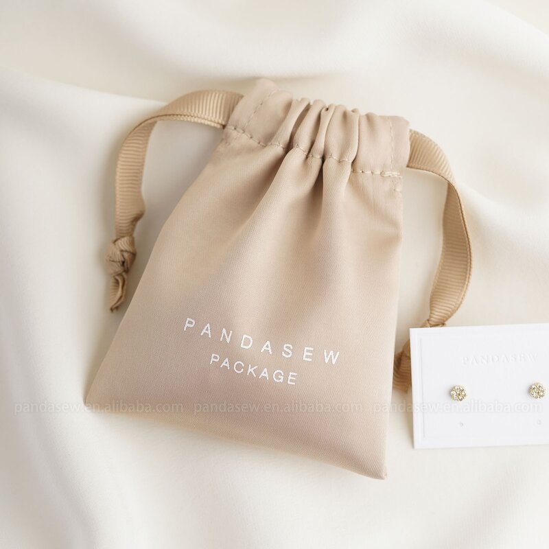 Satin Pouch Manufacturer - Custom Logo Khaki Dense Silk Satin Drawstring Jewelry Pouch