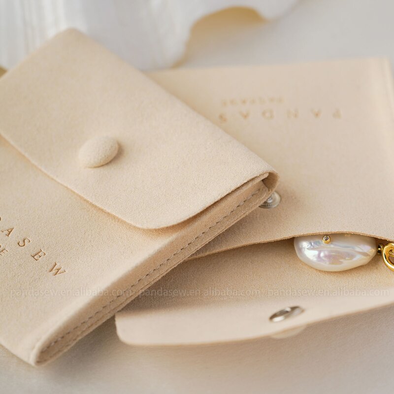 Jewelry Pouch Manufacturer - Custom Logo Microfiber Snap Button Earrings Necklace Pouch