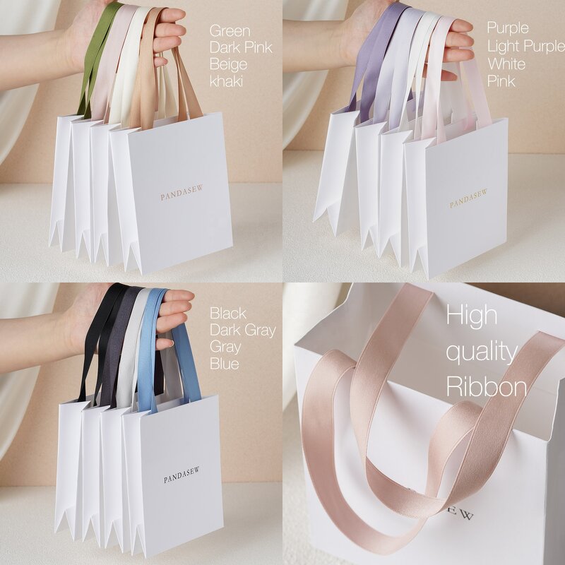 Paper Bag Manufacturer - Custom Logo Recycled White Gift Bag Ribbon Rope Kraft Shopping