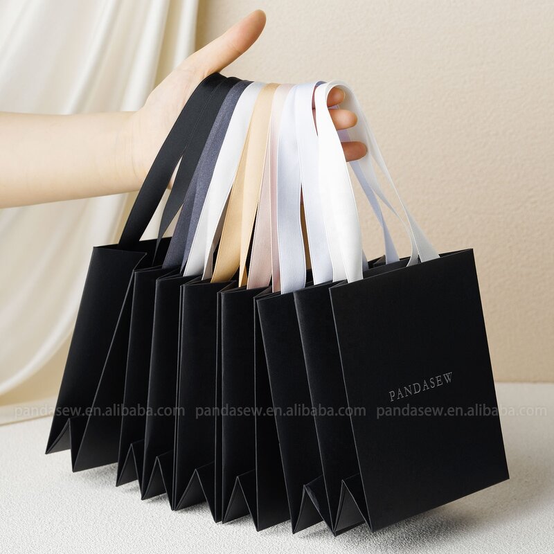 Paper Bag Manufacturer - Custom Logo Recycled Black Gift Bag Ribbon Rope Kraft Shopping