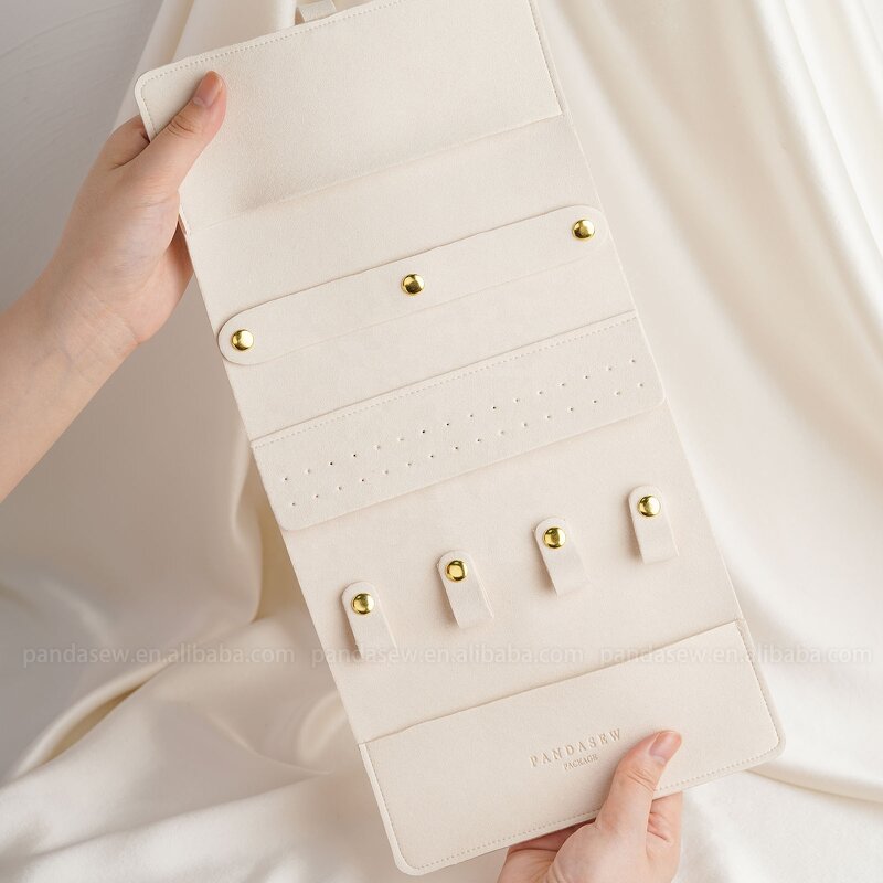 Jewelry Organizer - Custom Logo Beige 1.4mm Microfiber Travel Roll Foldable