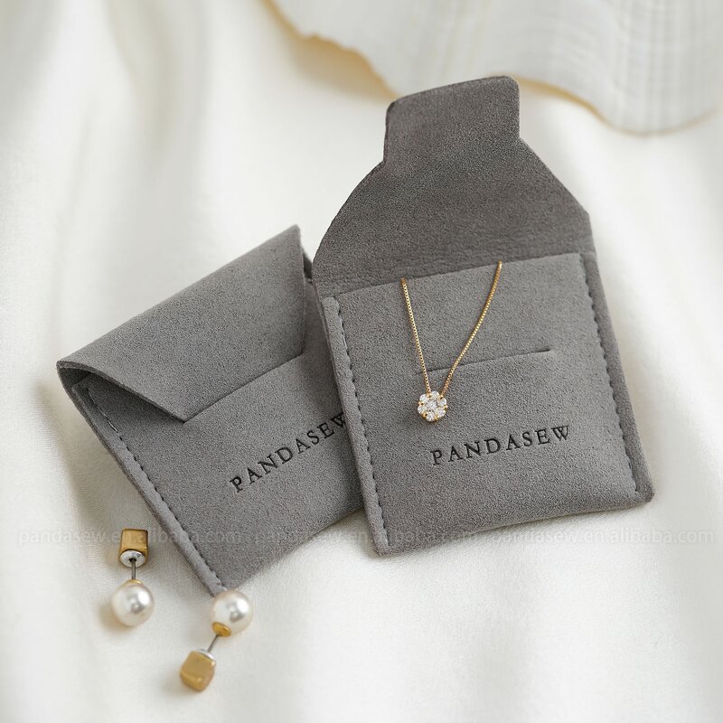 Jewelry Pouch Manufacturer - Custom Logo 1.4mm Thick Microfiber Rings Necklace Pouch