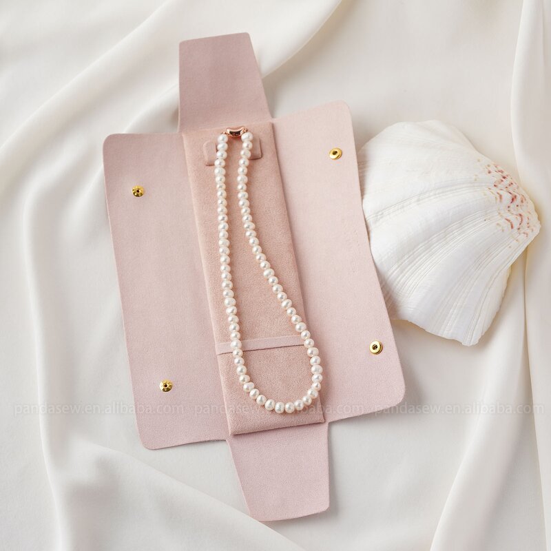 Jewelry Case Manufacturer - Custom Logo Pink Suede Microfiber Necklace Gift Case