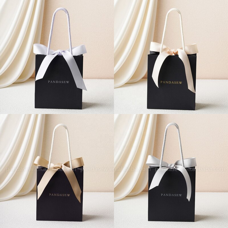 Paper Bag Manufacturer - Custom Logo Black Gift Bag Ribbon Rope Kraft Handle Shopping