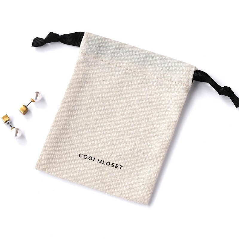 Cotton Bag Manufacturer - Custom Logo Beige Medium Cotton Canvas Jewelry Pouch