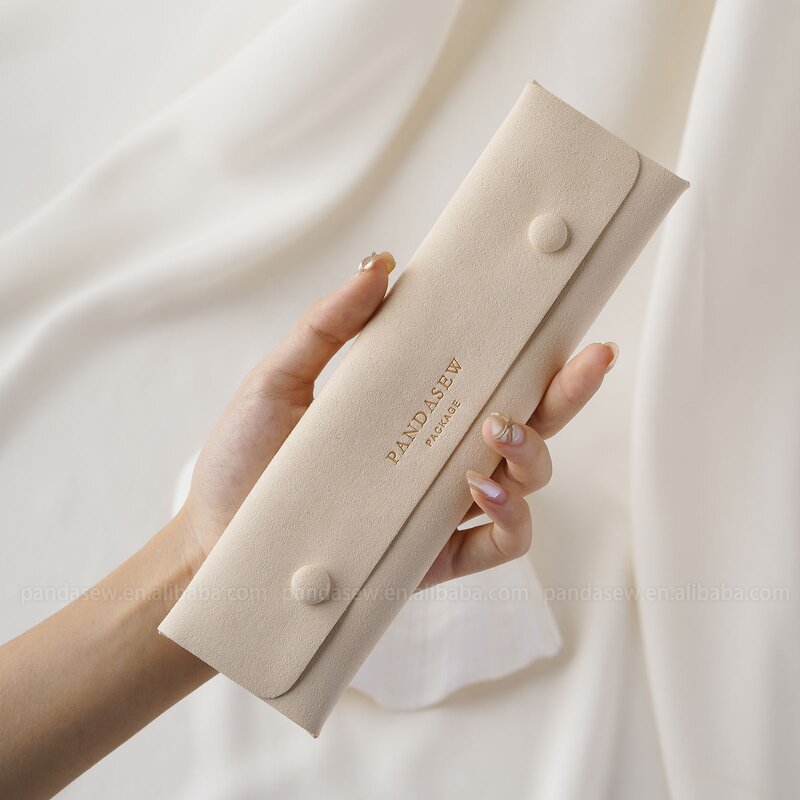 Jewelry Case Manufacturer - Custom Logo Beige Suede Microfiber Necklace Display Case