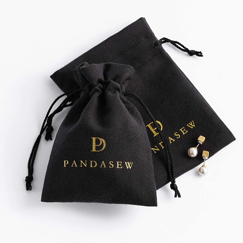 Velvet Pouch Manufacturer - Custom Logo Luxury Black Velvet Suede Drawstring Pouch