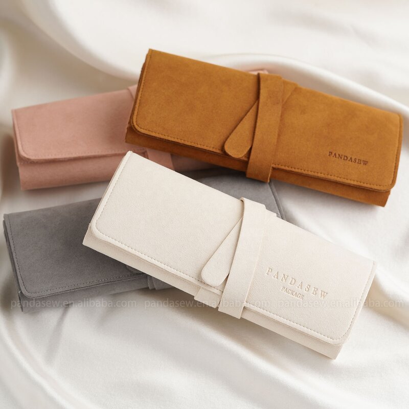 Jewelry Organizer - Custom Logo Beige 1.4mm Microfiber Travel Roll Foldable