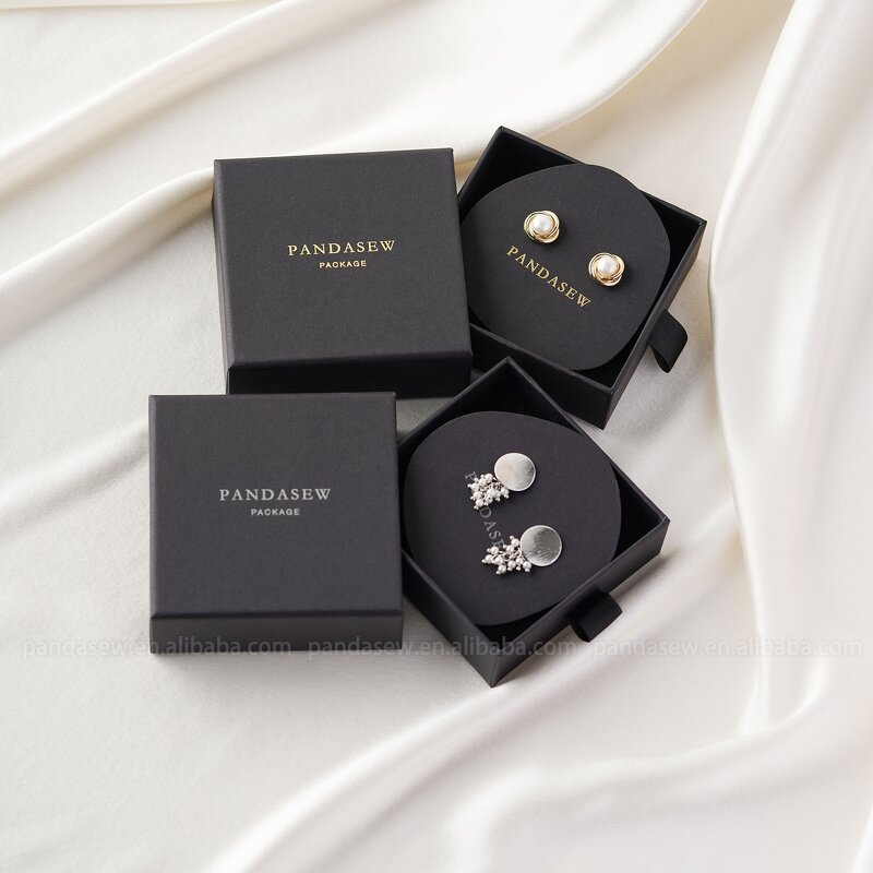 Jewelry Box Manufacturer - Custom Logo Black Cardboard Box with Jewelry Display Card