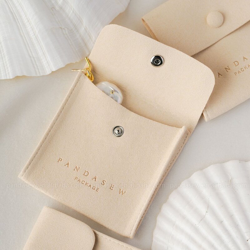 Jewelry Pouch Manufacturer - Custom Logo Microfiber Snap Button Earrings Necklace Pouch