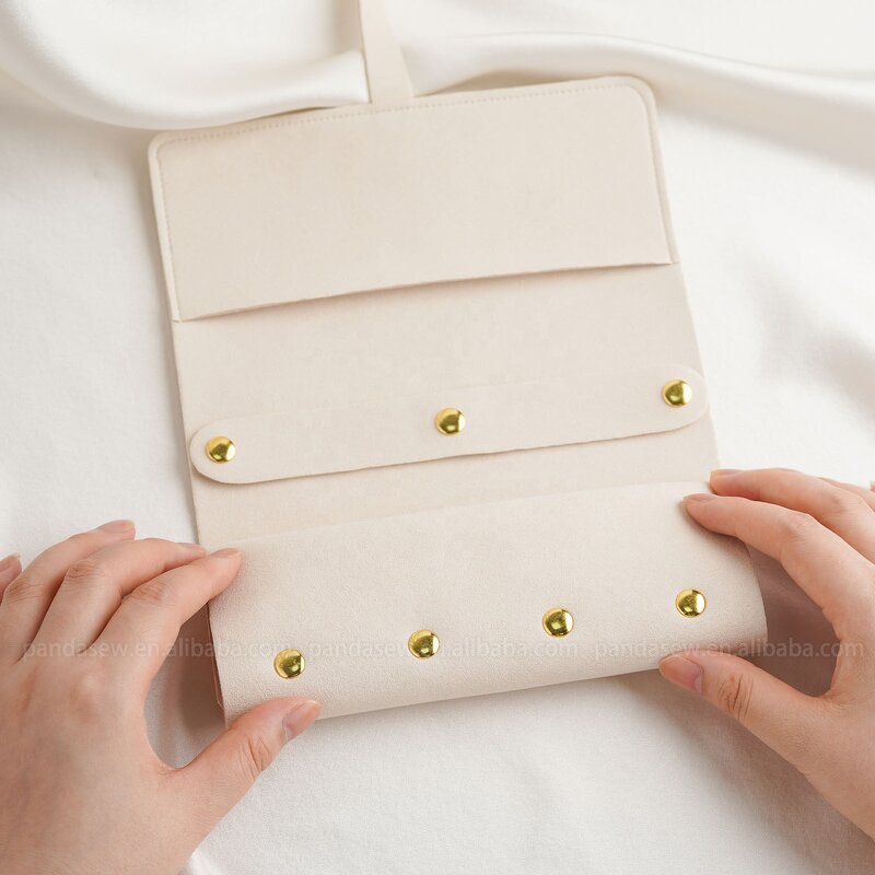 Jewelry Organizer - Custom Logo Beige 1.4mm Microfiber Travel Roll Foldable