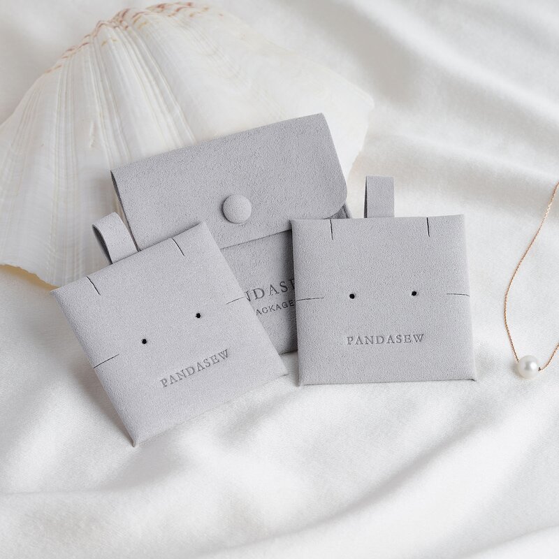 Jewelry Pouch Manufacturer - Custom Logo Gray Microfiber Snap Button with Insert Pad