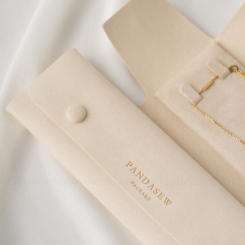 Jewelry Case Manufacturer - Custom Logo Beige Suede Microfiber Necklace Display Case