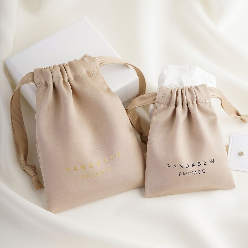 Satin Pouch Manufacturer - Custom Logo Khaki Dense Silk Satin Drawstring Jewelry Pouch