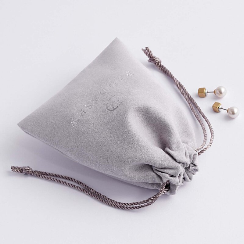 Velvet Pouch Manufacturer - Custom Logo Hot Stamping Gray Velvet Jewelry Pouch
