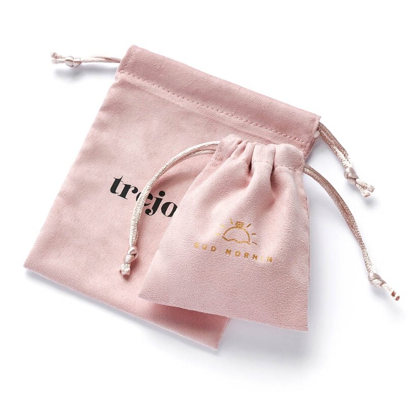 Jewelry Pouch Manufacturer - Custom Logo 8*10cm Pink Flannle Drawstring Pouch