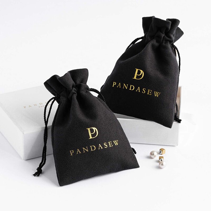 Velvet Pouch Manufacturer - Custom Logo Luxury Black Velvet Suede Drawstring Pouch