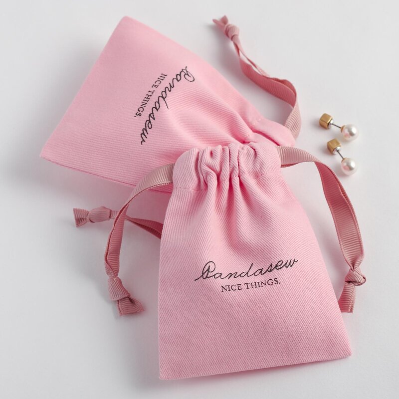 Cotton Bag Manufacturer - Custom Logo Pink Twill Cotton Necklace Ring Earring Pouch