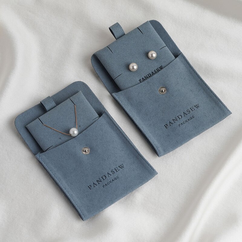 Jewelry Pouch Manufacturer - Custom Logo Microfiber Snap Button with Insert Pad Pouch