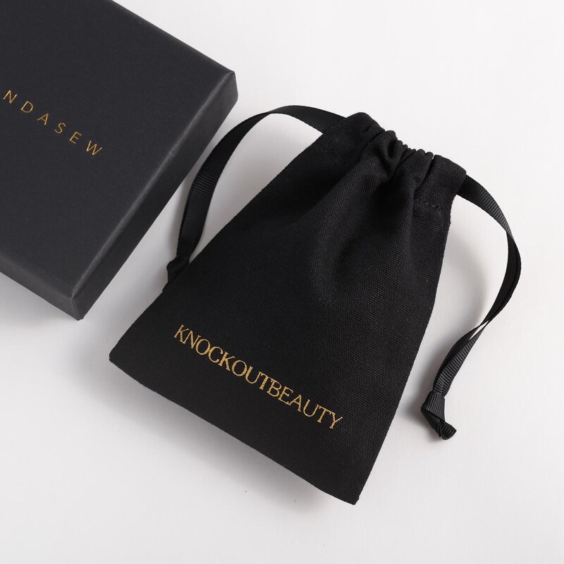 Cotton Bag Manufacturer - Custom Logo 3X4 Inch Black Canvas Cotton Drawstring