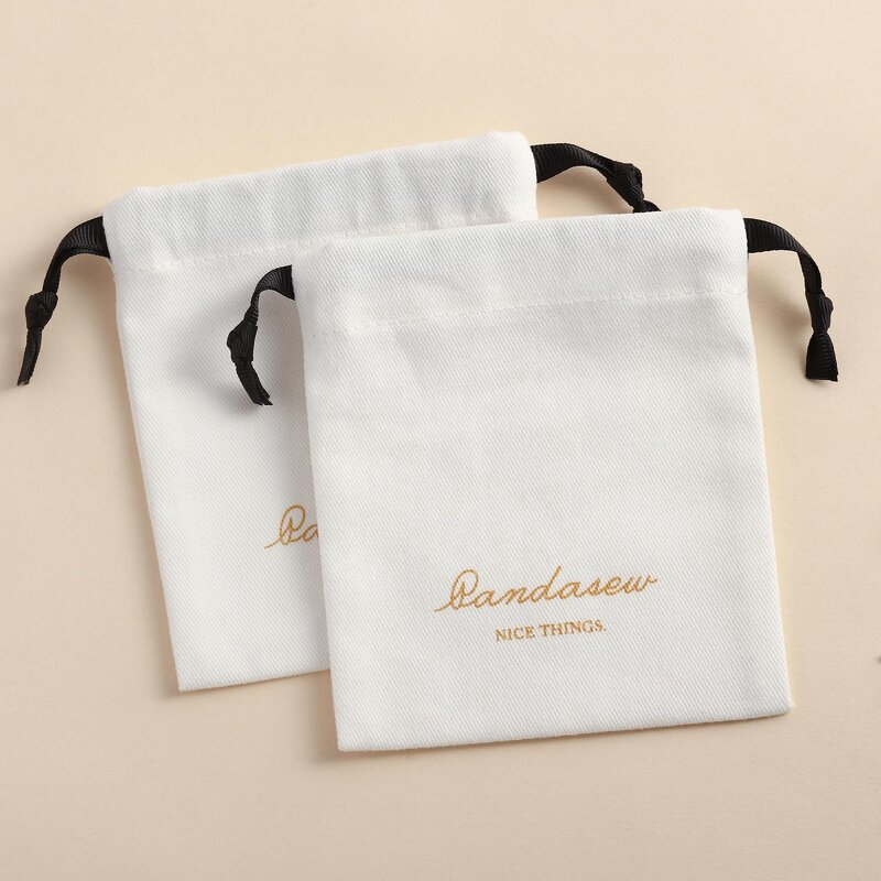 Cotton Bag Manufacturer - Custom Logo White Twill Cotton Small Gift Jewelry Pouch