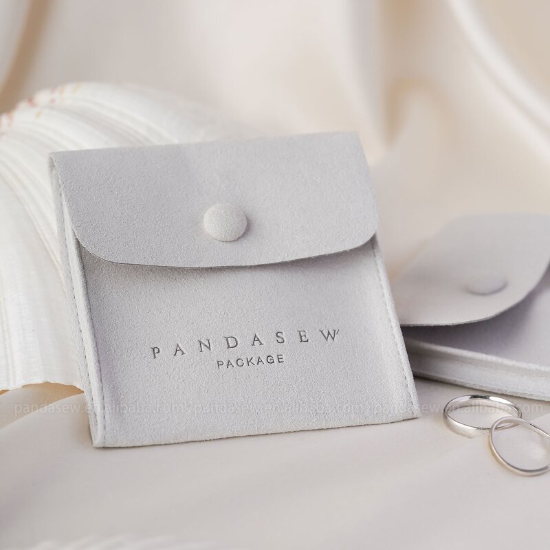 Jewelry Pouch Manufacturer - Custom Logo Mini Microfiber Envelope Snap Button Pouch