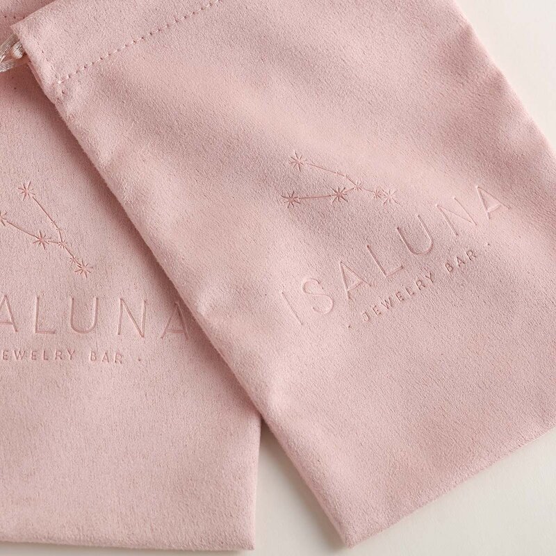 Jewelry Pouch Manufacturer - Custom Logo Deboss Pink Suede Jewelry Drawstring Bag