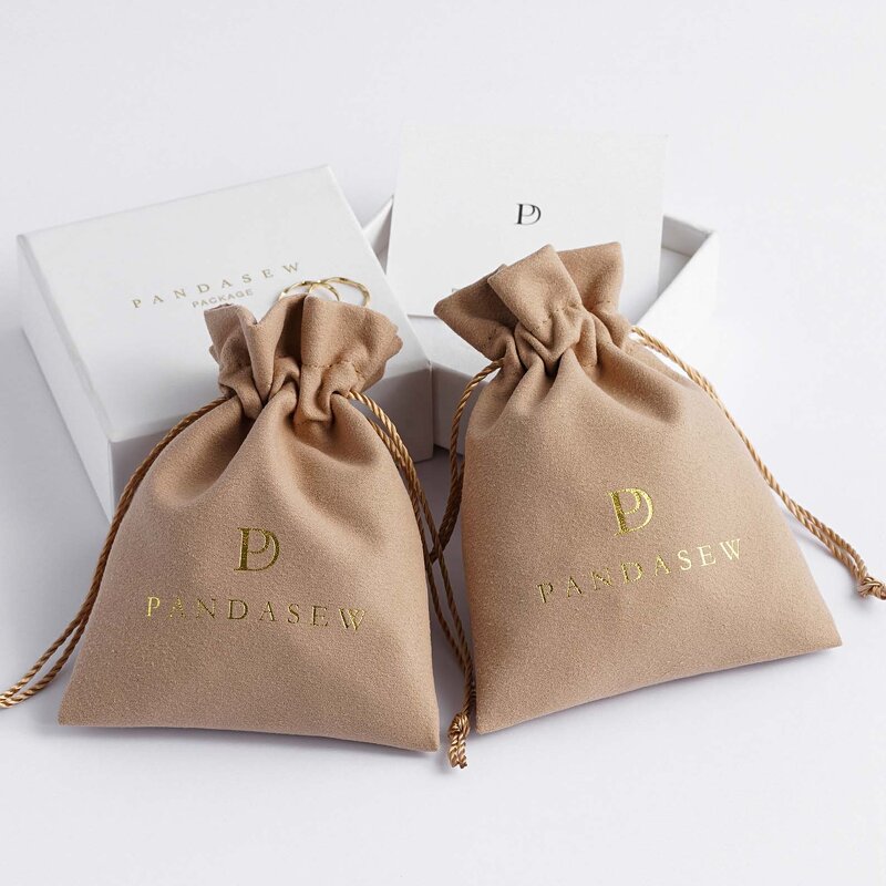 Velvet Pouch Manufacturer - Custom Logo Coffee Velvet Suede Drawstring Jewelry Pouch