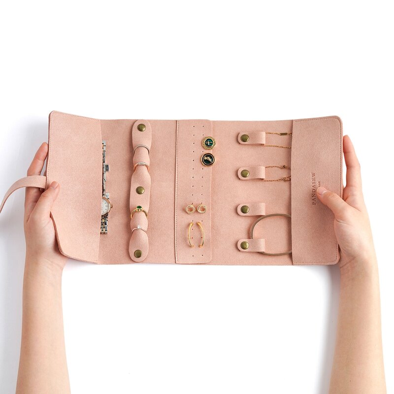 Jewelry Organizer - Custom Logo Microfiber Travel Roll Rings Earrings Necklaces
