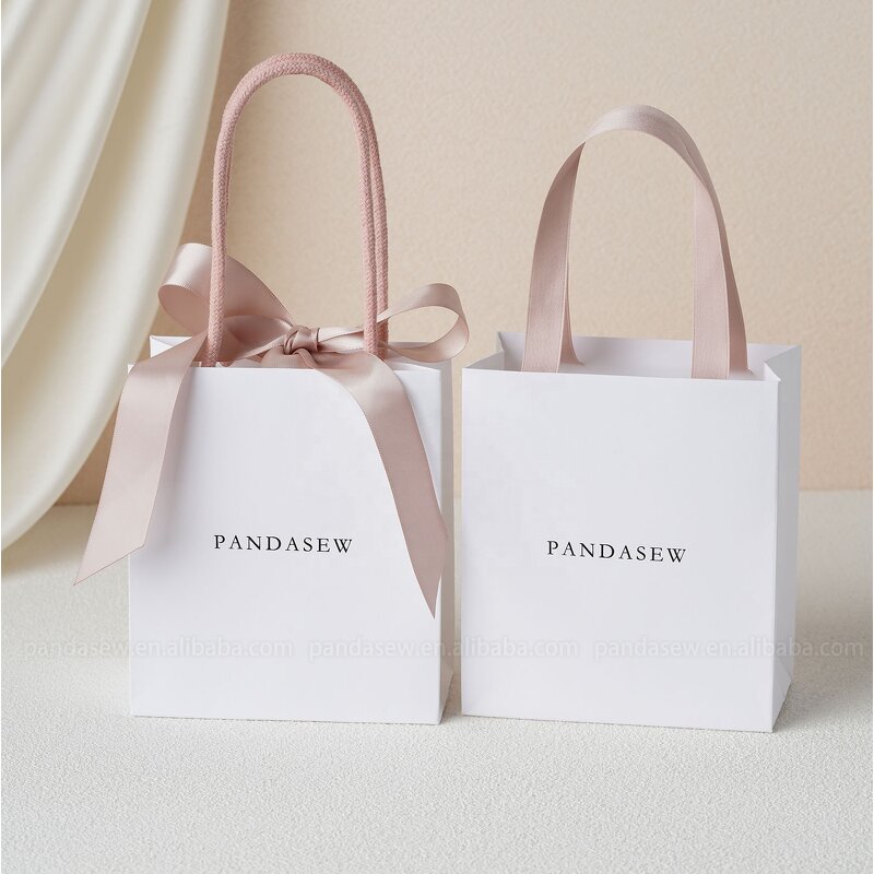 Paper Bag Manufacturer - Custom Logo Recycled White Gift Bag Ribbon Rope Kraft Shopping