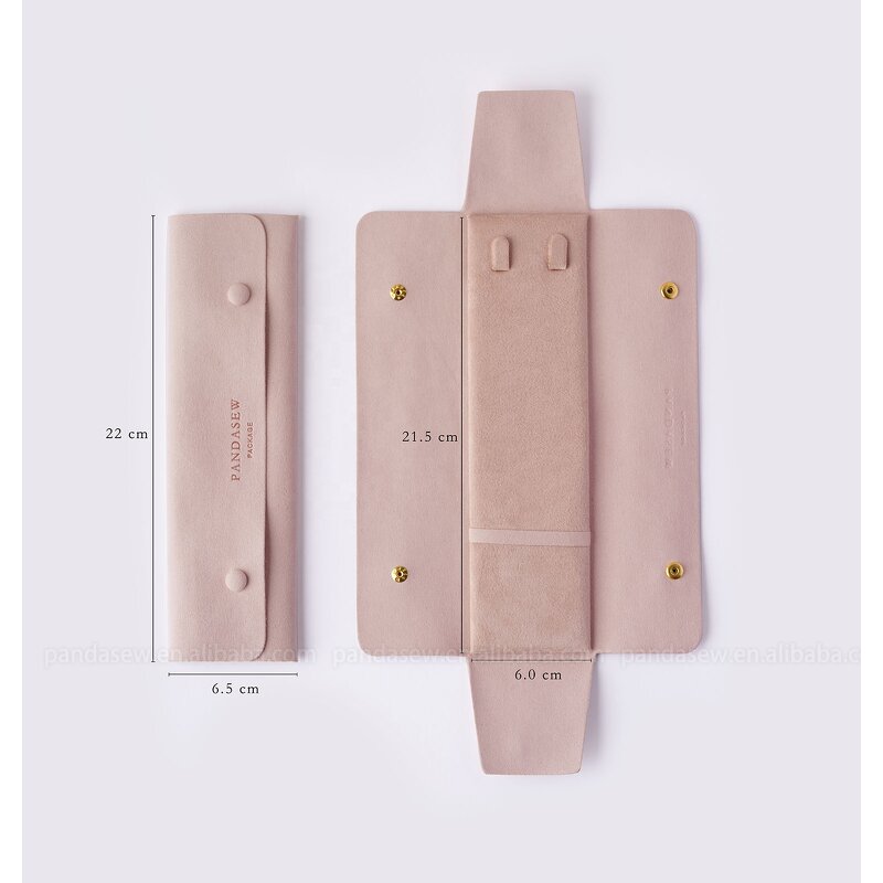 Jewelry Case Manufacturer - Custom Logo Pink Suede Microfiber Necklace Gift Case