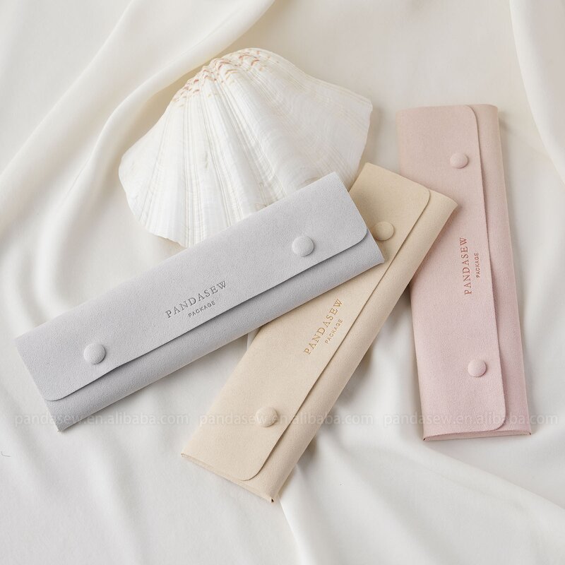 Jewelry Case Manufacturer - Custom Logo Gray Suede Microfiber Necklace Pendant Case