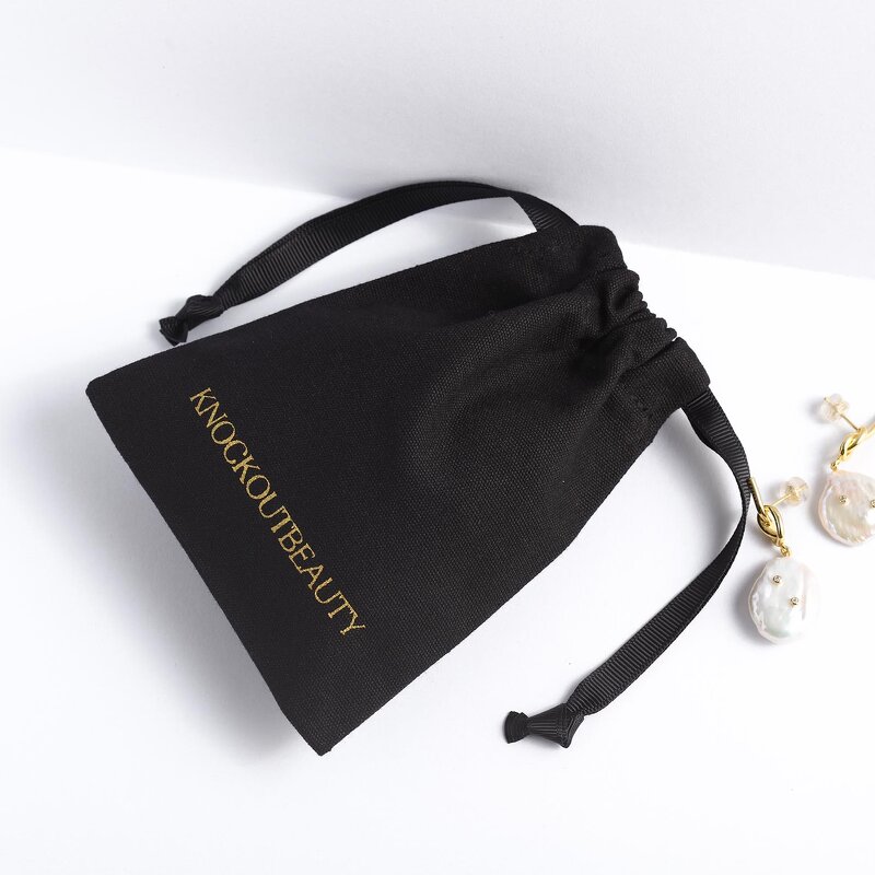 Cotton Bag Manufacturer - Custom Logo 3X4 Inch Black Canvas Cotton Drawstring