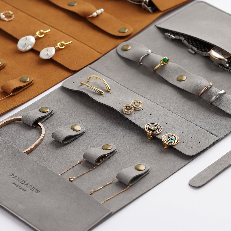 Jewelry Organizer - Custom Logo 1.4mm Microfiber Travel Roll Foldable Portable