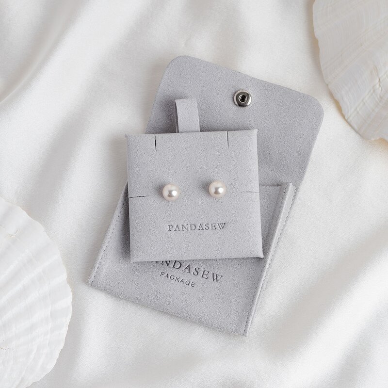 Jewelry Pouch Manufacturer - Custom Logo Gray Microfiber Snap Button with Insert Pad