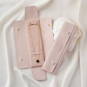 Jewelry Case Manufacturer - Custom Logo Pink Suede Microfiber Necklace Gift Case