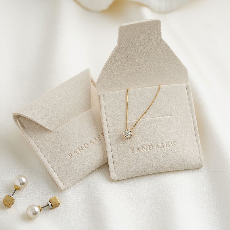 Jewelry Pouch Manufacturer - Custom Logo 1.4mm Microfiber Envelope Flap Jewelry Pouch