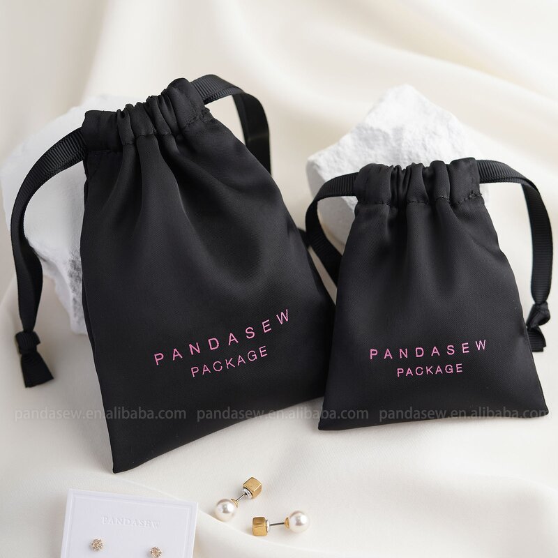 Satin Pouch Manufacturer - Custom Logo Luxury Black Dense Silk Satin Boutique Pouch