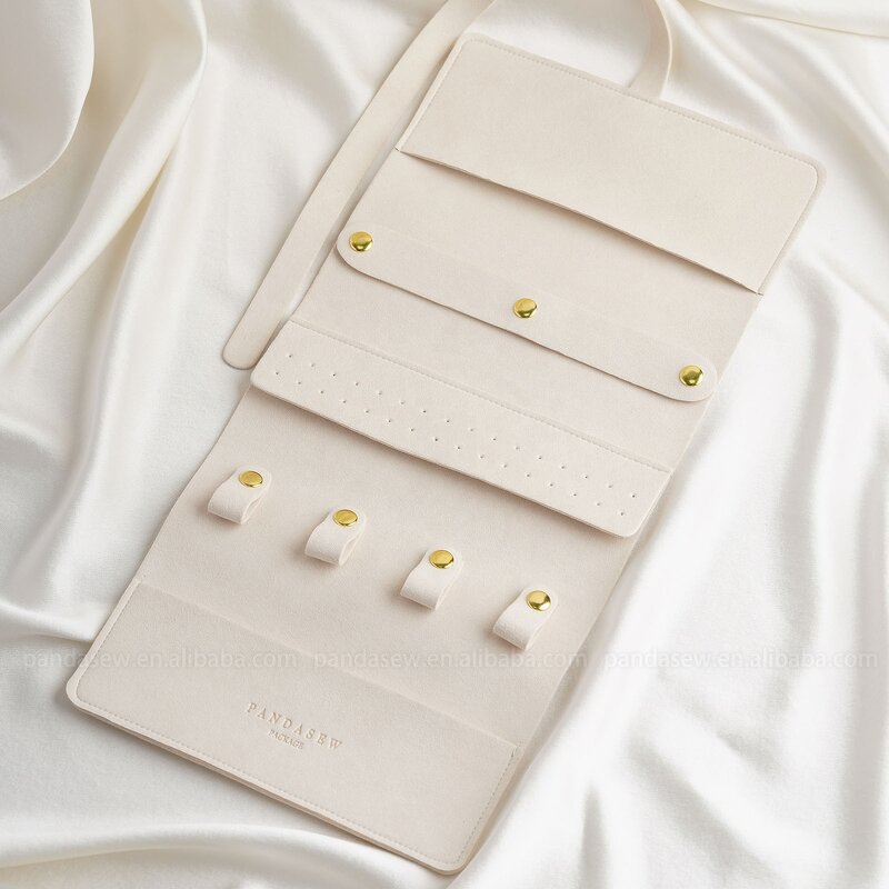 Jewelry Organizer - Custom Logo Beige 1.4mm Microfiber Travel Roll Foldable