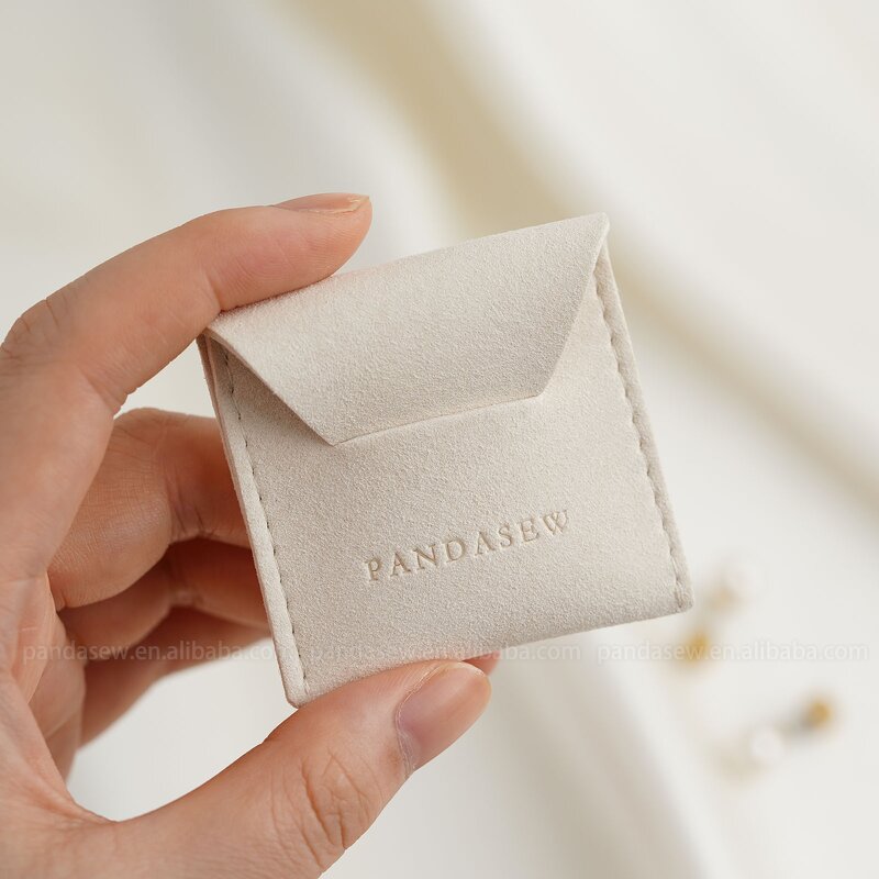 Jewelry Pouch Manufacturer - Custom Logo 1.4mm Microfiber Envelope Flap Jewelry Pouch