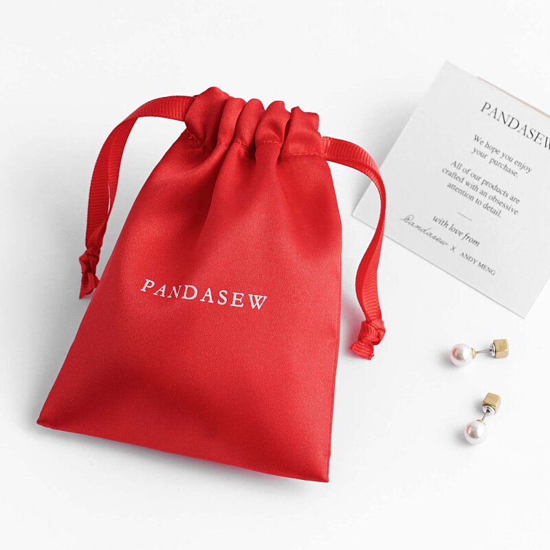 Satin Pouch Manufacturer - Custom Logo Red Satin Wedding Favor Jewelry Pouch
