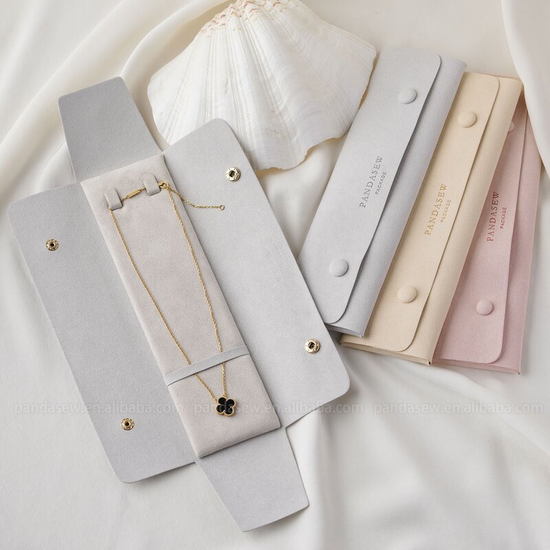 Jewelry Case Manufacturer - Custom Logo Gray Suede Microfiber Necklace Pendant Case