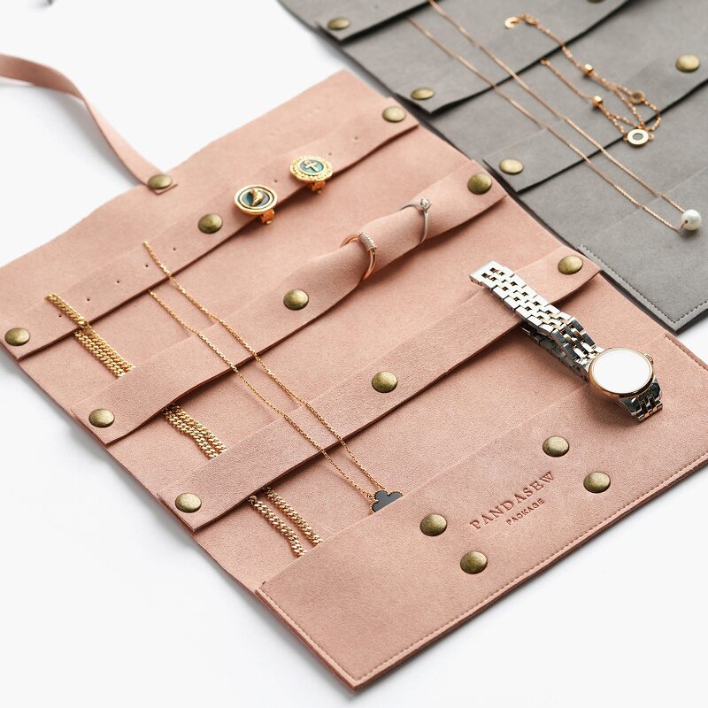 Jewelry Organizer - Custom Logo 1.4mm Microfiber Roll up Travel Storage Pouch