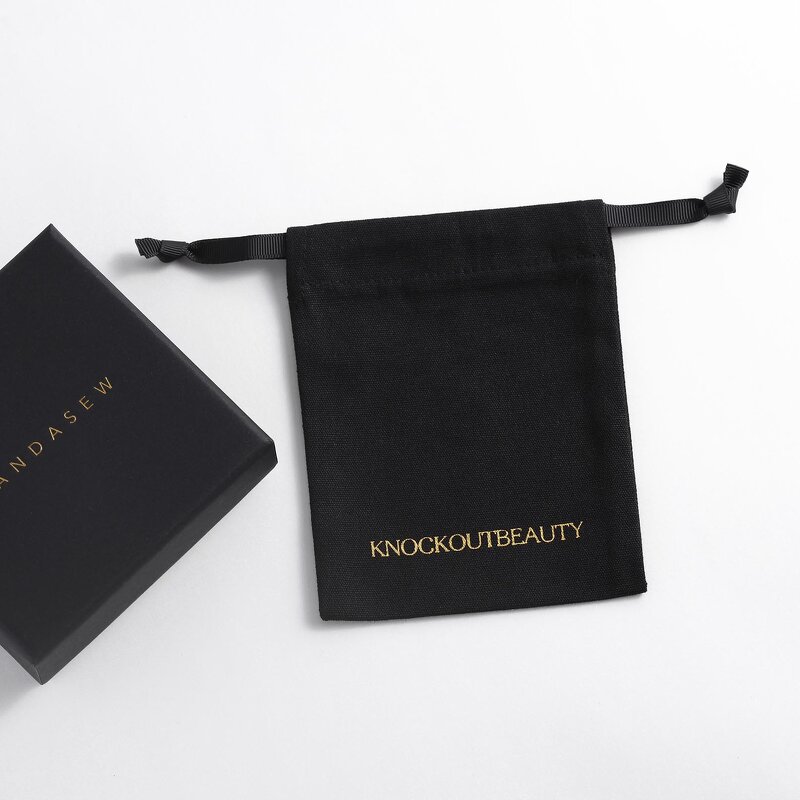 Cotton Bag Manufacturer - Custom Logo 3X4 Inch Black Canvas Cotton Drawstring