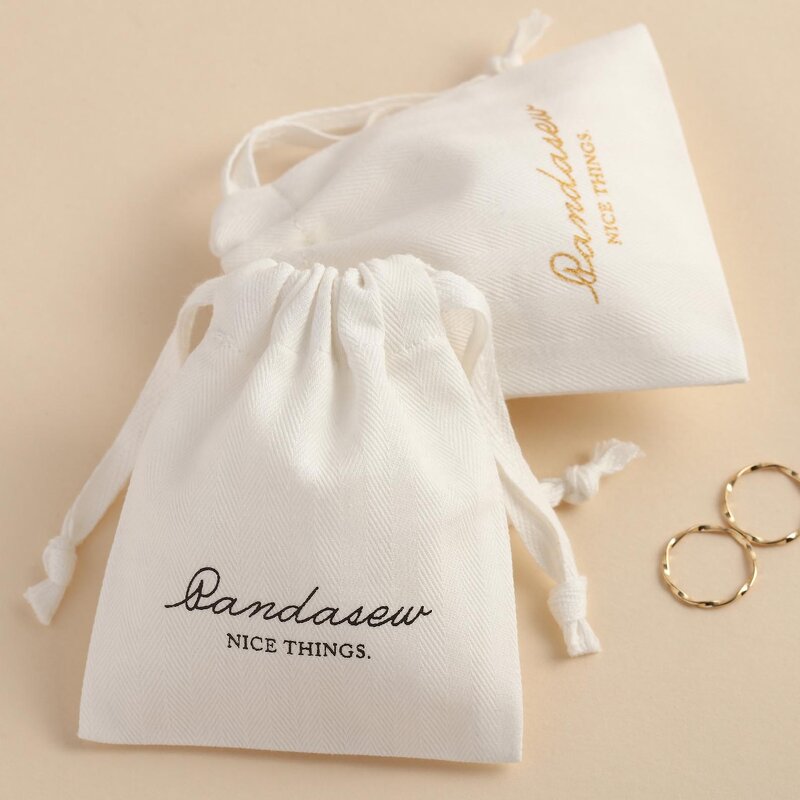 Cotton Bag Manufacturer - Custom Logo White Herringbone Cotton Jewelry Packaging