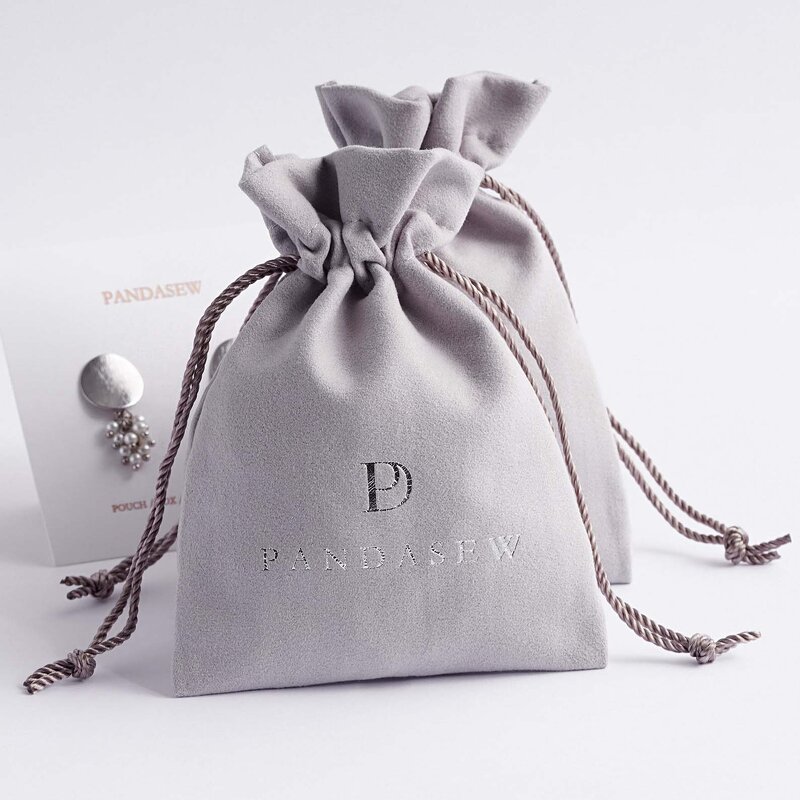 Velvet Pouch Manufacturer - Custom Logo Gray Velvet Suede Gift Packaging Pouch