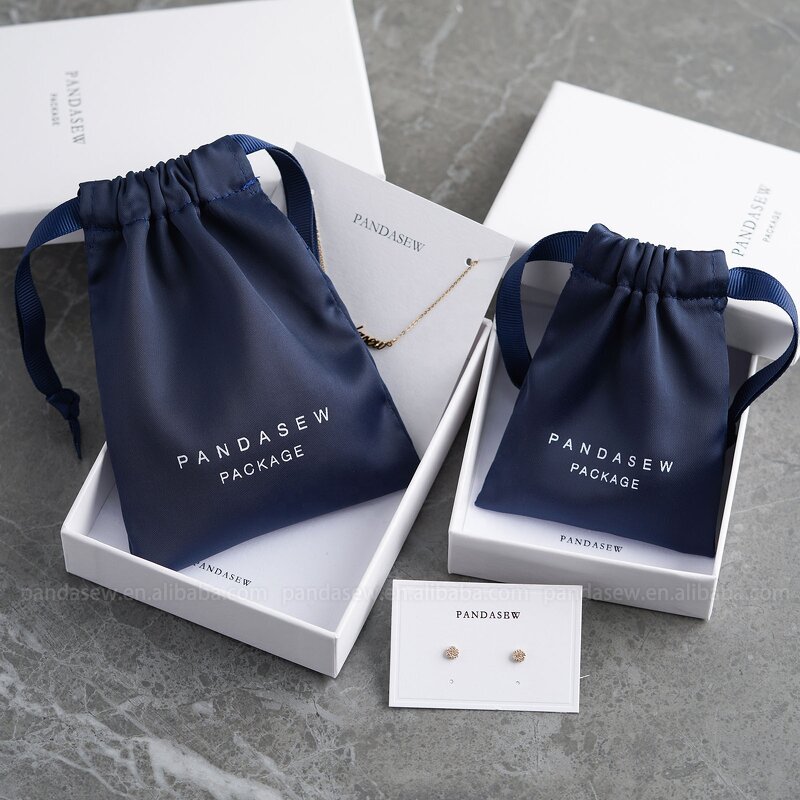 Satin Pouch Manufacturer - Custom Logo Navy Blue Dense Silk Satin Makeup Jewelry Pouch