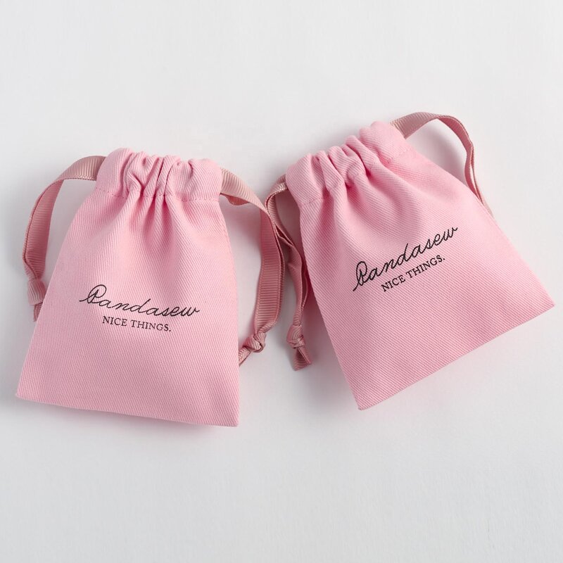Cotton Bag Manufacturer - Custom Logo Pink Twill Cotton Necklace Ring Earring Pouch